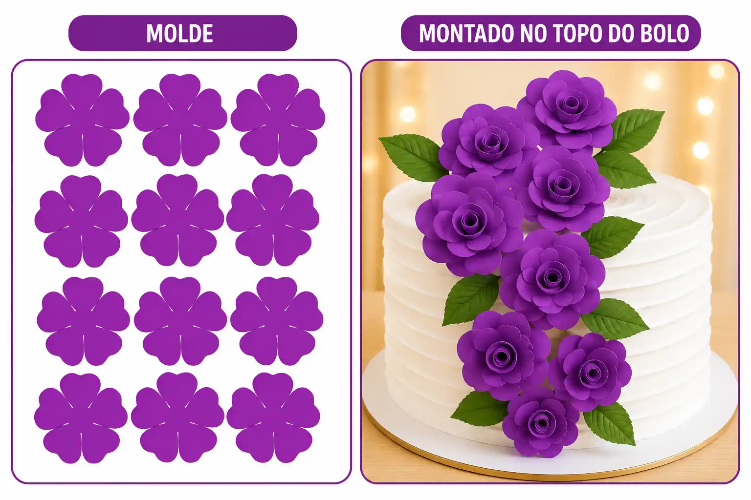 Topo de bolo montado com moldes de flores - modelo 1